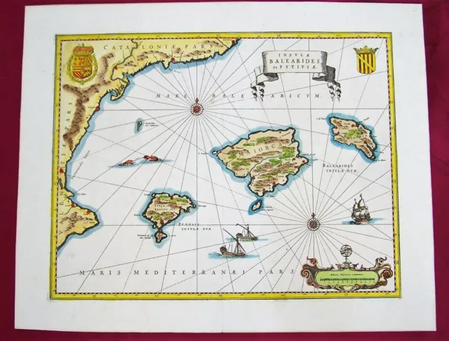 Insulae Balearides et Pytiusae, BALEAREN, OriginaL-Landkarte von BLAEU von 1647