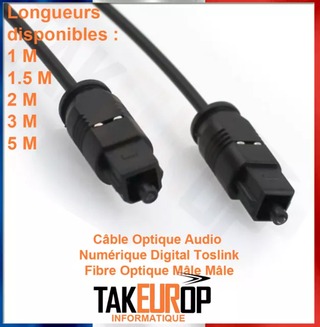 Cable Optique Audio Numerique Digital Toslink Fibre Optique Mâle Mâle Spdif