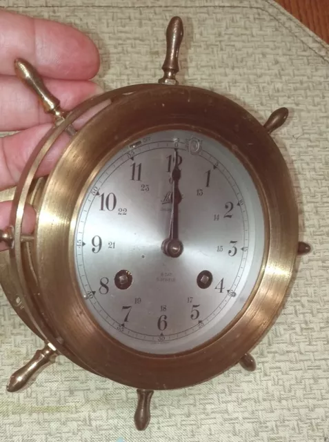 Vintage Schatz Brass Ship Bells Clock