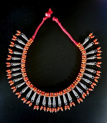 Morocco - Exceptional chest ornament - Berber necklace of genuine coral beads an