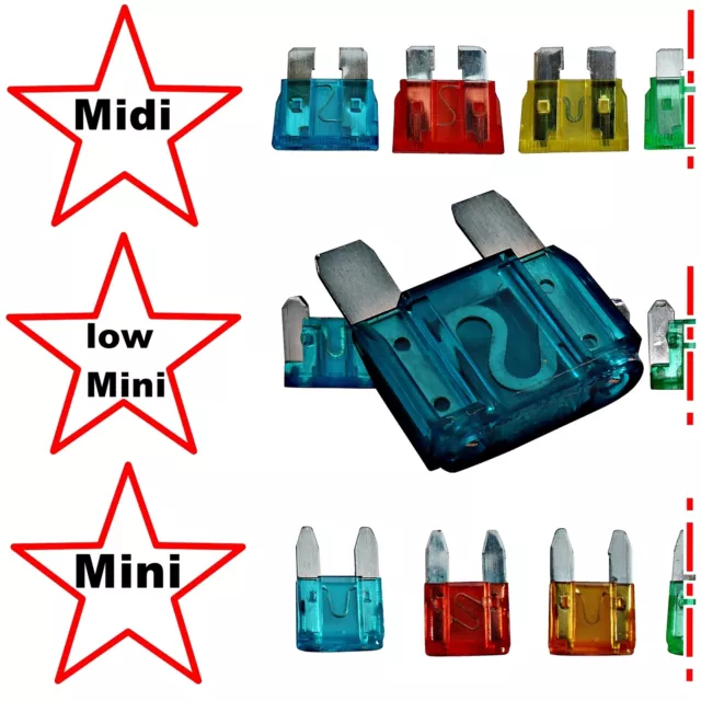 1x 10x Voiture Sécurité Ensemble - Mini Midi - Moto Auto Fusible Plat Bas