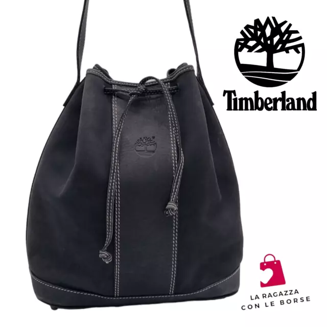 Timberland Bandolera Bolso de Mujer Piel Auténtica Made IN Italy Cubo Negro