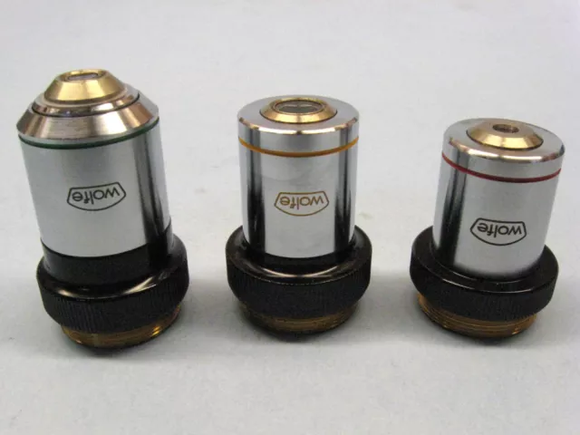 A Nice Set of 3 Wolfe Microscope Objectives.. A SERIES   Made in Japan