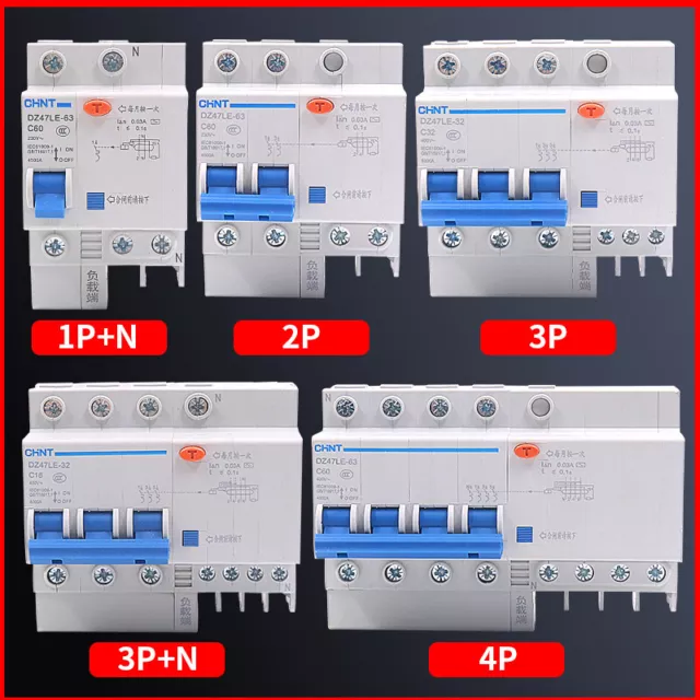 Miniature Circuit Breaker Earth Leakage 6A - 60A, 1P+N 2P 3P 3P+N 4P DZ47LE 230V