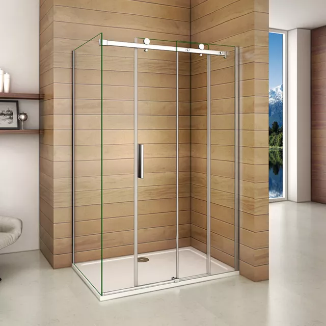 Aica Luxury Frameless Sliding Shower Door Enclosure Tray 6/8mm NANO Glass Screen