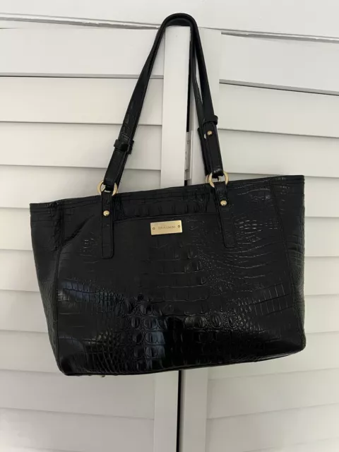 Brahmin Medium Asher Black Melbourne Genuine Leather Shoulder Tote Handbag