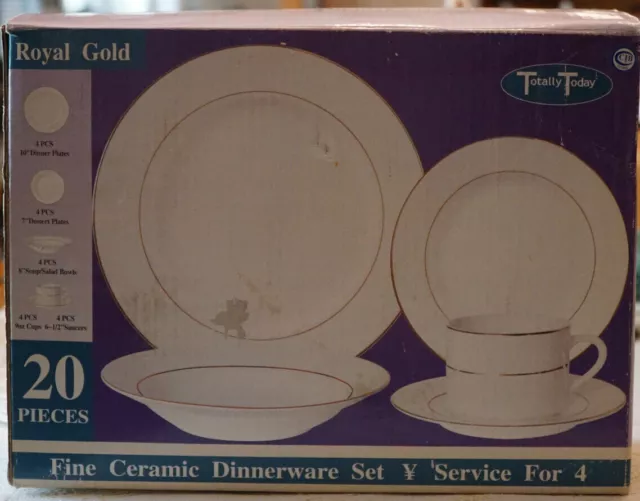 Totally Today Royal Gold Fine Ceramic Dinnerware Set. 2 Dishes Missing.