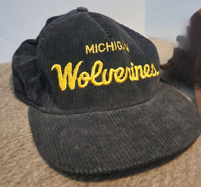 1980s Vintage Michigan Wolverines Corduroy SnapBack Hat RARE
