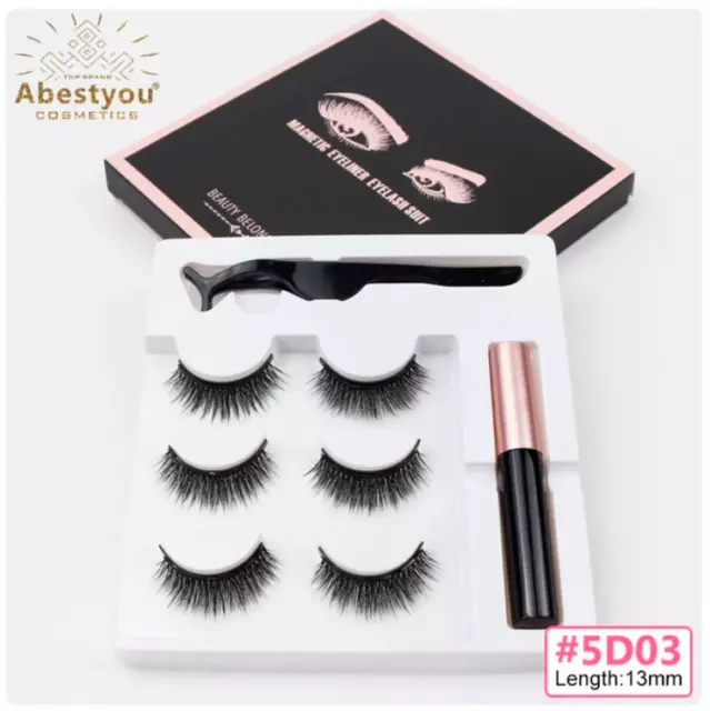 Kit 3 Paires Faux Cils Magnetiques #5D03 Waterproof + Eye-Liner Aimant Et Pince