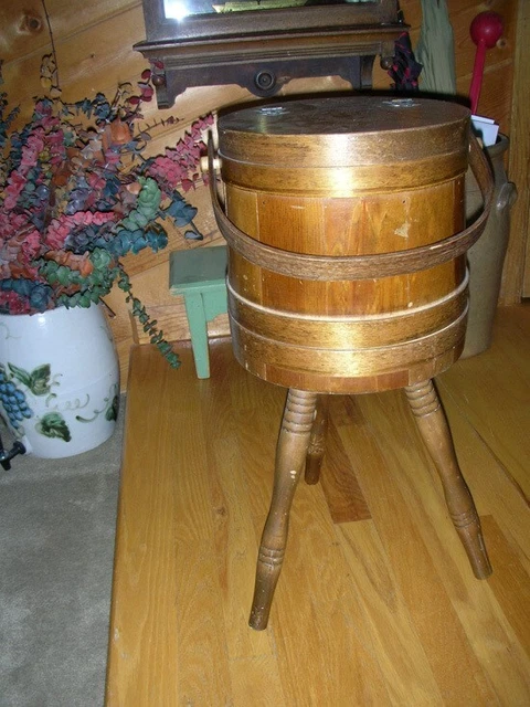 Vintage 3 Leg Wood Barrel Style Plant Stand Holder Planter Sewing Basket