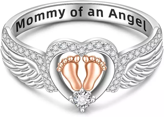 Angel Wing for Women Mother Sterling Silver 925 Heart Footprint Mommy of an Ange