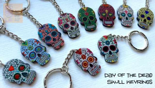DAY OF THE DEAD Key Ring Mexican Los Muertos Sugar Skull Zombie Skeleton Keyring