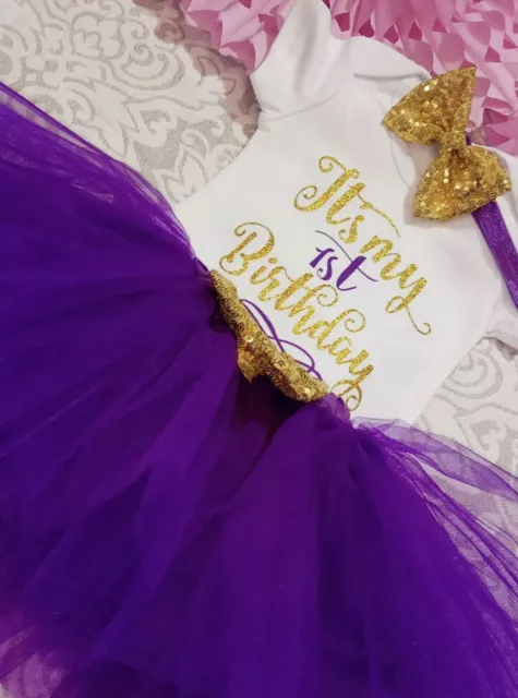 Baby Girl First 1st Birthday Outfit Party Dress Cake Smash Tutu Photo Shoot Bow