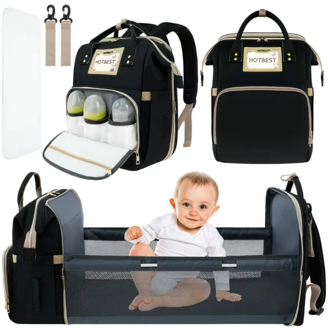 Baby Diaper Backpack Foldable Bassinet Travel  Mummy Bag Large & Stroller Strap 3