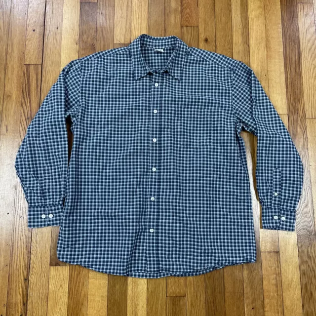 Long Sleeve Button Shirt Mens Large OLD NAVY Cotton Blue Plaid