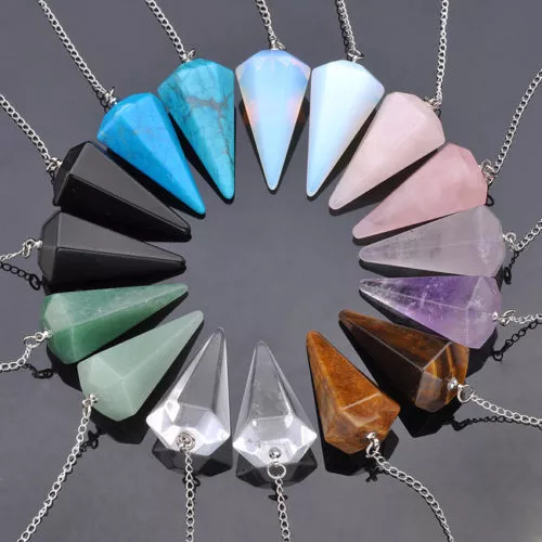 Chakra Crystal Quartz Gemstone Pendulum Healing Dowsing Reiki Pendant Chain Gift