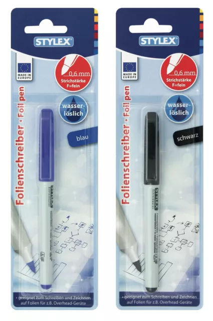 Folienschreiber  Blau / Schwarz Wasserlöslich F 0,6 mm Folienstift Stift STYLEX