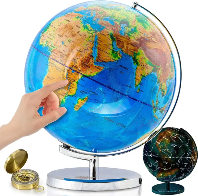 GET LIFE BASICS Illuminated Globe of the World with Stand - 13 Inch Tall 3In1 Wo