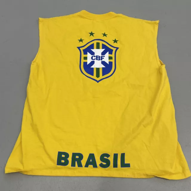 VTG Muscle Tank Nike Brasil Brazil Football Soccer Yellow Shirt CBF Size XL 90s