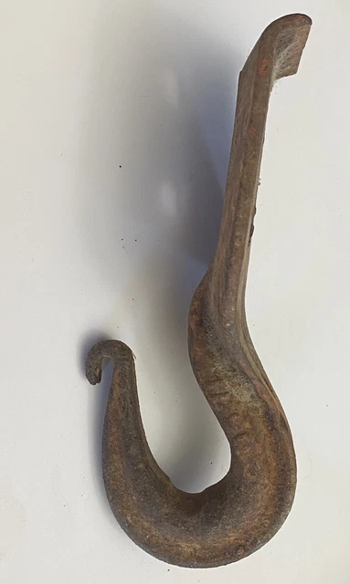 Large Early Antique Hand Forged Primitive old Hanger Wrought Iron Hook