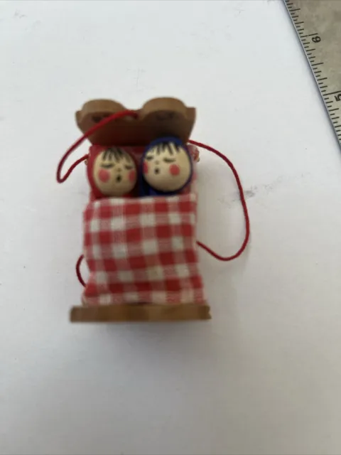 Steinbach 2⅛” German Wood Christmas Ornament - Cradle With Twins - Very Nice