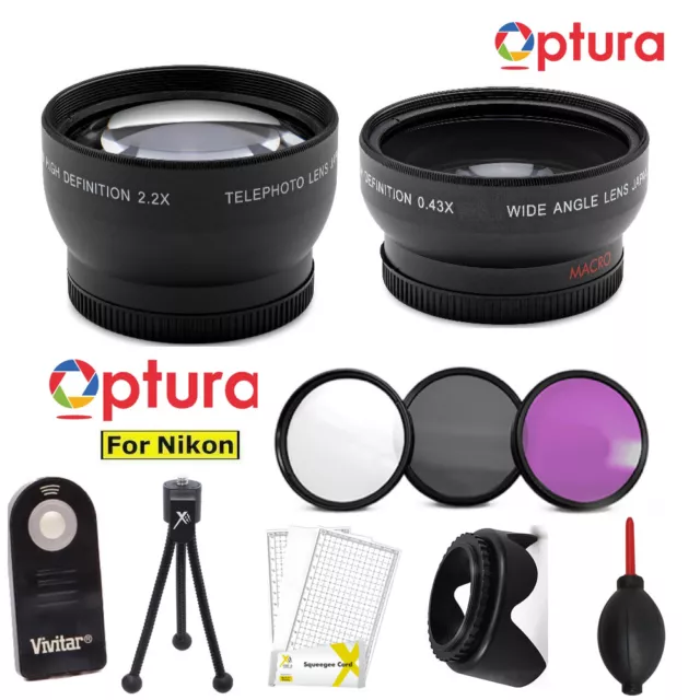 Hd Wide Angle Lens + Telephoto Zoom Lens + Filters For Nikon D3100 D3200 D3300