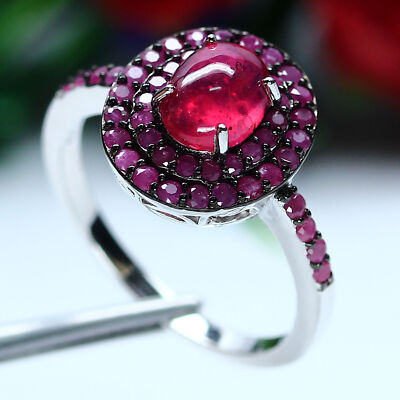 CLR Naturel 10 X 12 Mm Cabochon Rubis Rouge & Déguisement Clr Sapphire Boucles 925 
