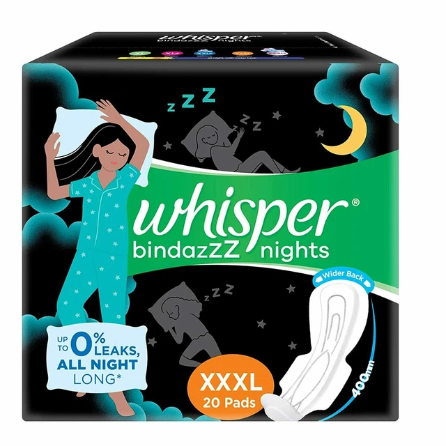 Whisper Bindazzz Nights Damenbinden XXXL 20 Servietten KOSTENLOSER VERSAND