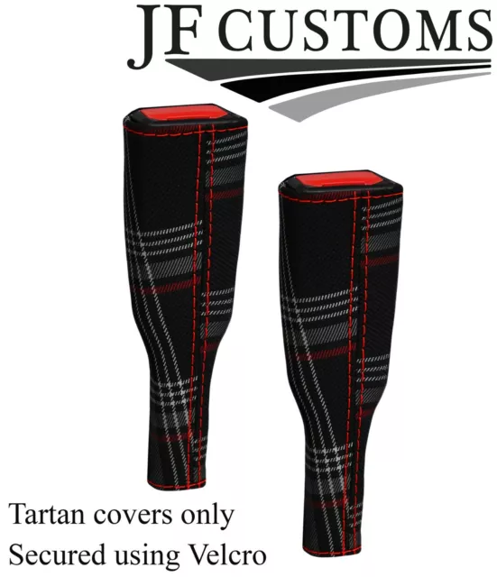Red Stitch Red Tartan 2X Seat Belt Tall Covers For Vw T6 Transporter