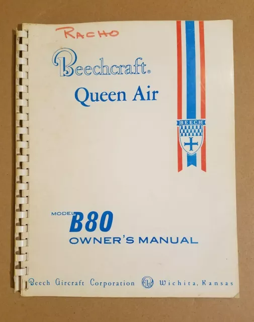 Nice Beechcraft Queen Air B80 Owner's Manual Beech 50-590157-3 December 28,1965