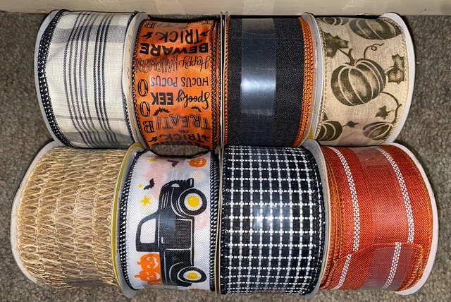 Cintas con cable otoño/halloween - lote de 8 - varios patrones - todos de 2,5" de ancho