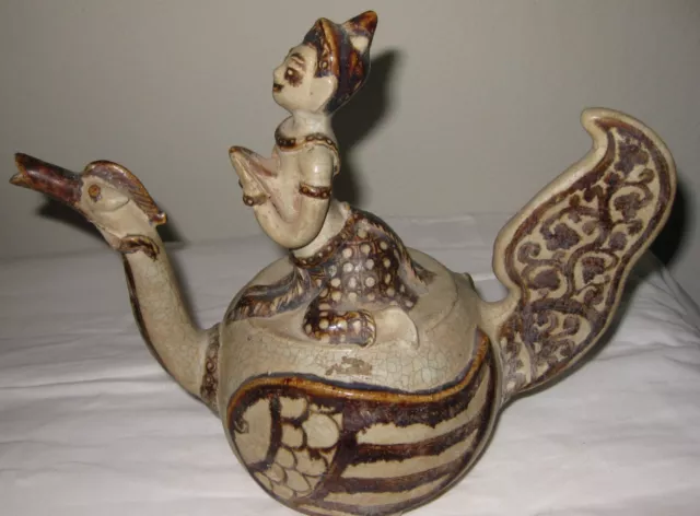 Vintage Thai Ewer/Jug Goose Shaped Hamsa Bird 11" 3