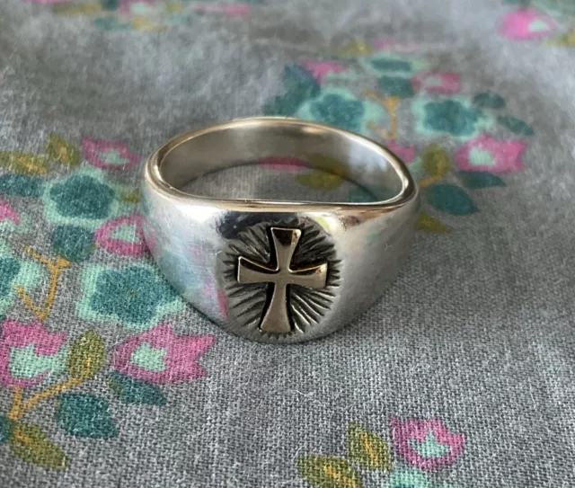 RARE JAMES AVERY Sterling Silver & 14k Gold Radiant Cross Ring Size 8 ...