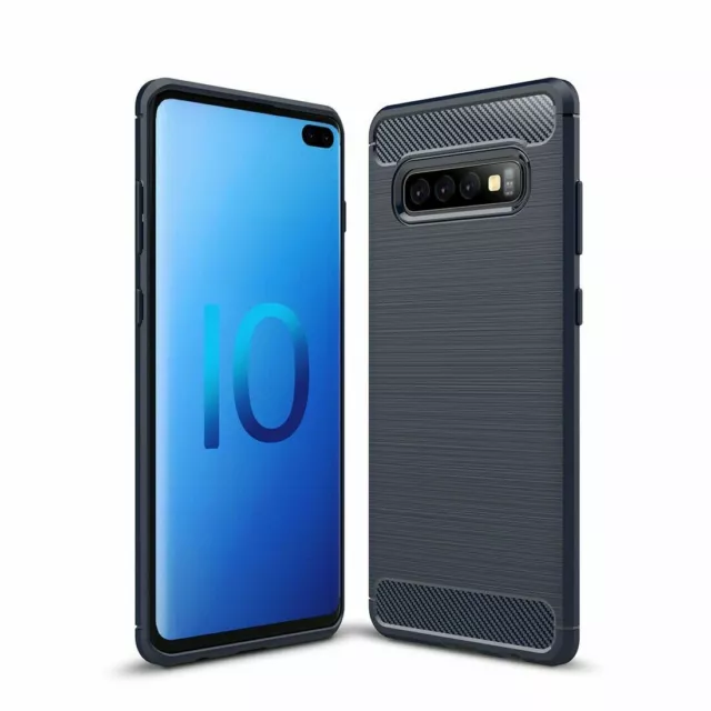 Funda Carcasa Silicona Gel TPU Negro Fibra Carbono Para Samsung Galaxy S10 Plus