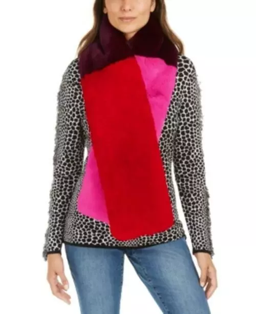 MSRP $69 Inc Colorblocked Faux-Fur Muffler Scarf Pink One Size