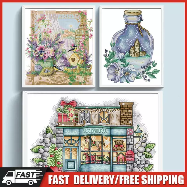 Partially Embroidered Eco Cotton Yarn 14Carat Print Still Life Cross Stitch Set D