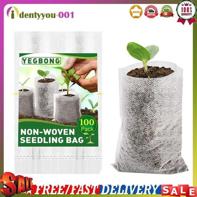 100x Biodegradable Seed Nursery Bags Non-Woven Vegetables Plants Pot Grow Bags