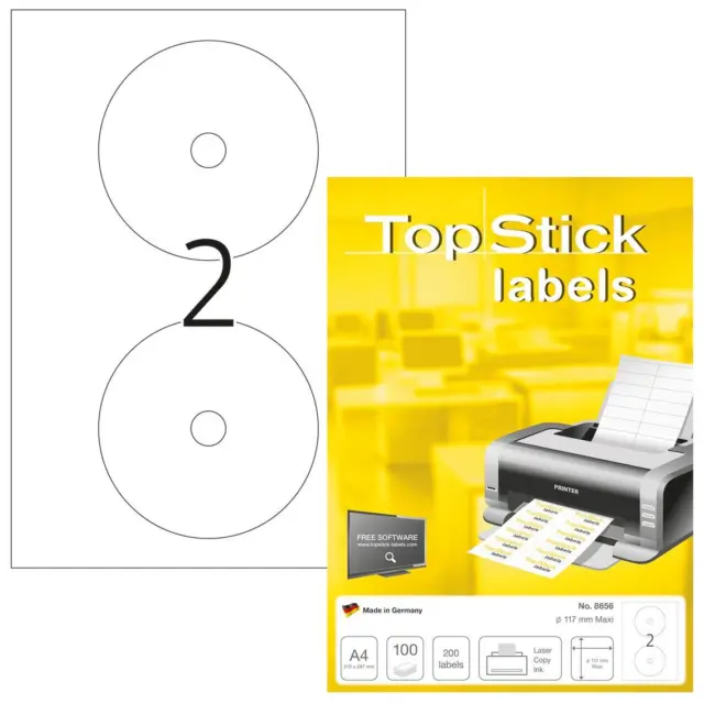 TopStick CD/DVD 117x117 mm Labels A4 zum Bedrucken selbstklebend 200 St. 8656