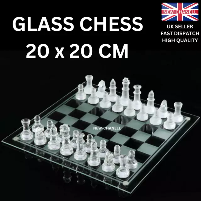 20Cm Traditional Chess Set Glass Board Game Beautiful Unique Gift 32 Piece Party