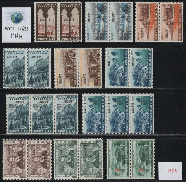 WC1_11623. TRIESTE FTT. Pairs & strips of 1954 stamps & sets. MNH