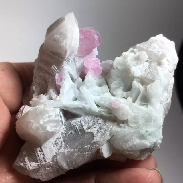 Pink Elbaite Tourmaline On Quartz With Albite Crystal Group Paprok Afghanistan