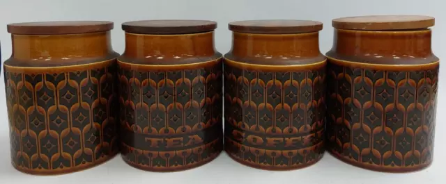 Retro Hornsea Pottery Brown Heirloom Lidded storage jars x4 M11 P219