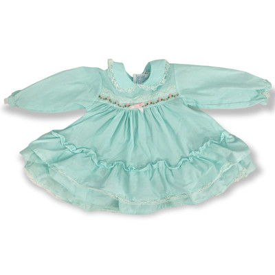 Alexis Vintage Baby Girl Dress Size 9 M Green Mint Lace Trim Floral Rosette