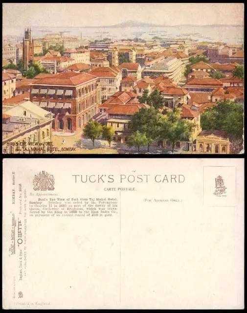 India Old Tuck's Postcard Bombay - Bird's Eye View of Fort from Taj Mahal Hotel