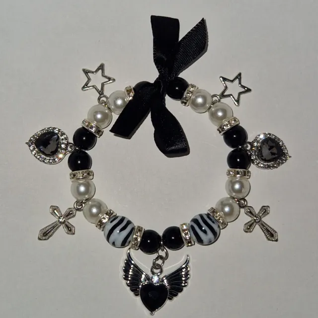 Scene Queen kandi bead star charm bracelets black & bright set 3 rave  culture