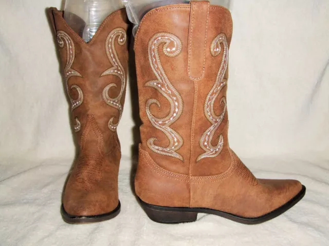 American Rag "Dawnn" Brown Embroidered Western Cowboy Boots Size 5 Medium ~ NWOB 3