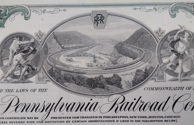 Pennsylvania Railroad STOCK CERTIFICATE Vtg 1963 Horseshoe Wall Hanger Opp t30