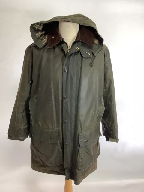 Vintage 80s Barbour Border Wax Jacket Green country coat retro distressed #1A 2