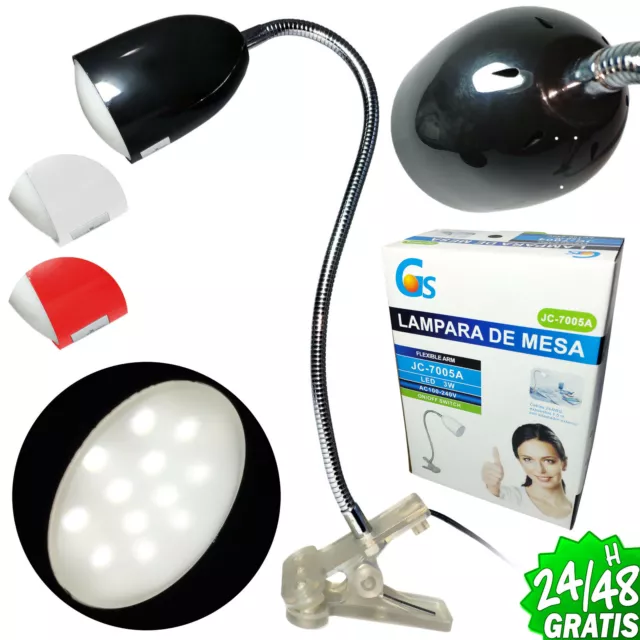 FLEXO LAMPARA DE MESA FLEXIBLE 3W x 12 LED COB 45cm PINZA DESPACHO ESCRITORIO