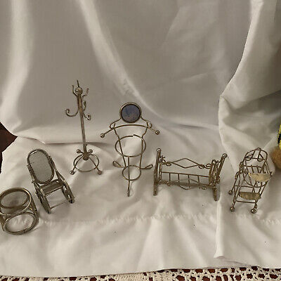 Brass Tone Metal Assorted Dollhouse Miniature  Furniture 6 Piece